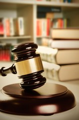 Close up of judge gavel in court library