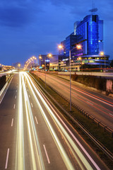 Freeway in centre of Katowice in the evening.