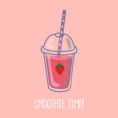 Cute smoothie to go cup with strawberry and smoothie time lettering
