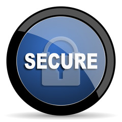 secure blue circle glossy web icon on white background, round button for internet and mobile app