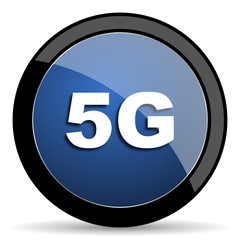 5g blue circle glossy web icon on white background, round button for internet and mobile app