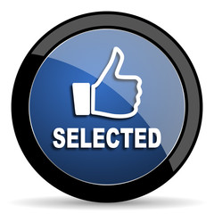 selected blue circle glossy web icon on white background, round button for internet and mobile app