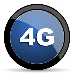 4g blue circle glossy web icon on white background, round button for internet and mobile app