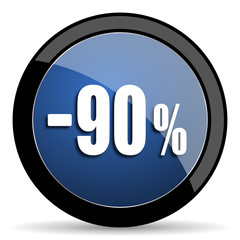 90 percent sale retail blue circle glossy web icon on white background, round button for internet and mobile app