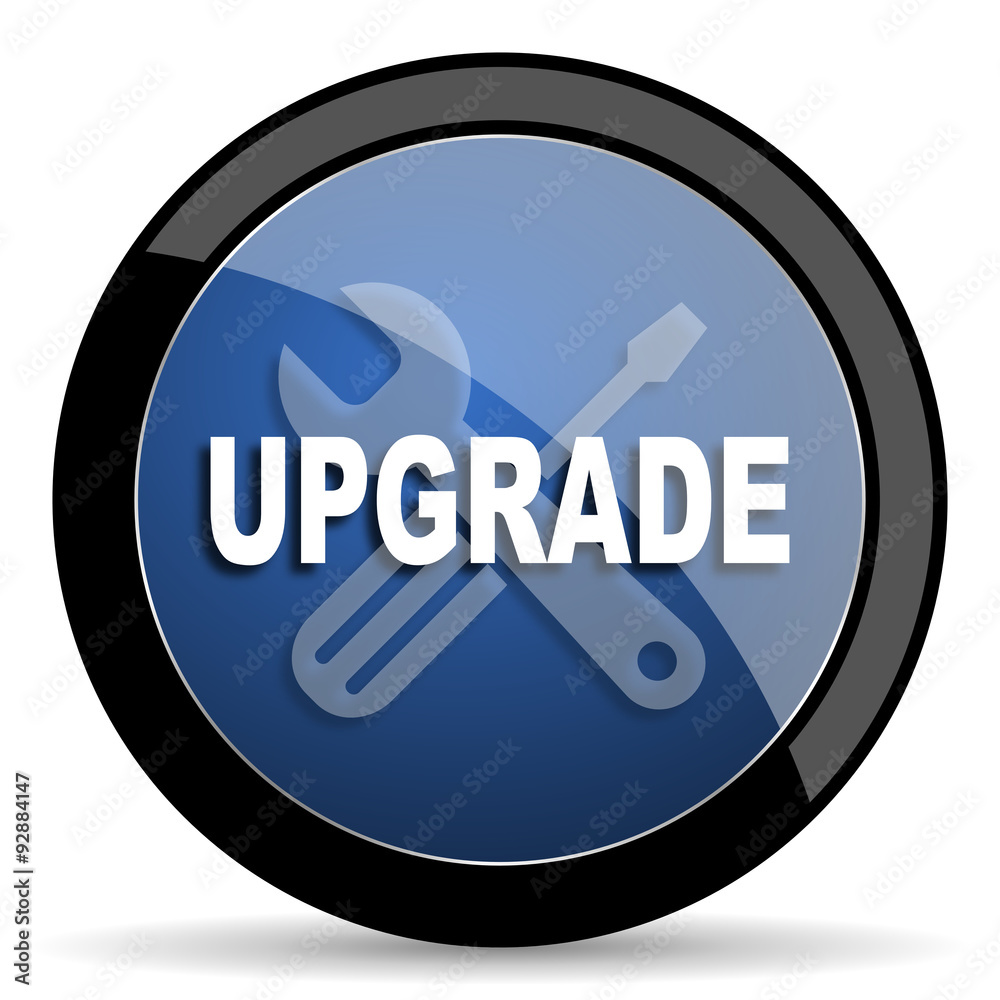 Leinwandbilder upgrade blue circle glossy web icon on white background, round button for internet and mobile app