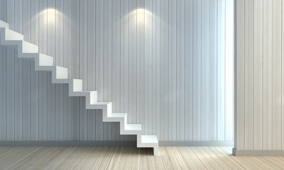 White wooden wall texture with stair.