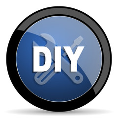 diy blue circle glossy web icon on white background, round button for internet and mobile app