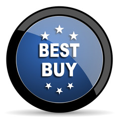 best buy blue circle glossy web icon on white background, round button for internet and mobile app