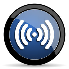 wifi blue circle glossy web icon on white background, round button for internet and mobile app