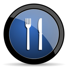eat blue circle glossy web icon on white background, round button for internet and mobile app