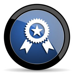 award blue circle glossy web icon on white background, round button for internet and mobile app