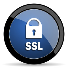 ssl blue circle glossy web icon on white background, round button for internet and mobile app