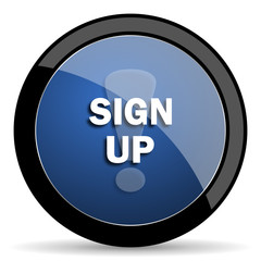 sign up blue circle glossy web icon on white background, round button for internet and mobile app