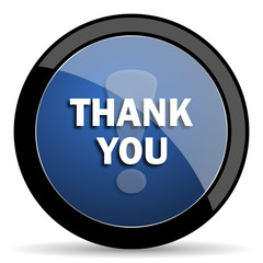 thank you blue circle glossy web icon on white background, round button for internet and mobile app
