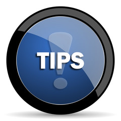 tips blue circle glossy web icon on white background, round button for internet and mobile app