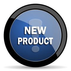 new product blue circle glossy web icon on white background, round button for internet and mobile app