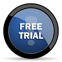 free trial blue circle glossy web icon on white background, round button for internet and mobile app