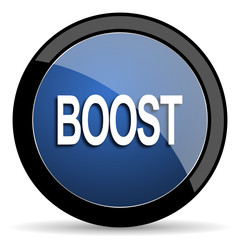 boost blue circle glossy web icon on white background, round button for internet and mobile app