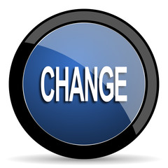 change blue circle glossy web icon on white background, round button for internet and mobile app