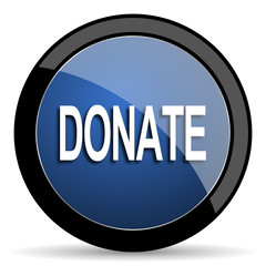 donate blue circle glossy web icon on white background, round button for internet and mobile app
