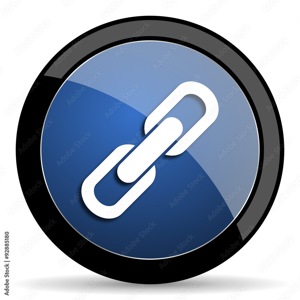 Fototapete link blue circle glossy web icon on white background, round button for internet and mobile app
