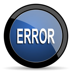 error blue circle glossy web icon on white background, round button for internet and mobile app