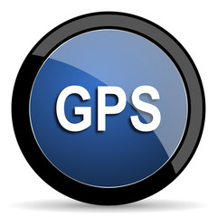 gps blue circle glossy web icon on white background, round button for internet and mobile app