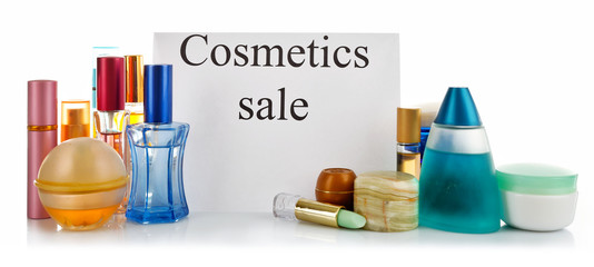 Cosmetics for sale, isolated on white