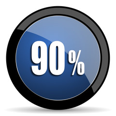 90 percent blue circle glossy web icon on white background, round button for internet and mobile app