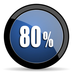 80 percent blue circle glossy web icon on white background, round button for internet and mobile app