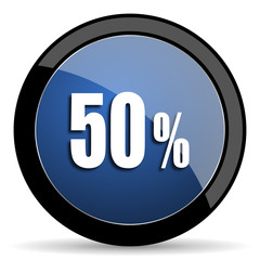50 percent blue circle glossy web icon on white background, round button for internet and mobile app