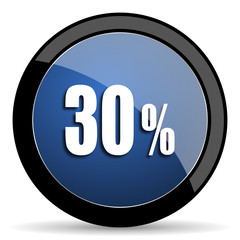 30 percent blue circle glossy web icon on white background, round button for internet and mobile app