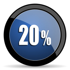 20 percent blue circle glossy web icon on white background, round button for internet and mobile app