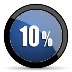 10 percent blue circle glossy web icon on white background, round button for internet and mobile app