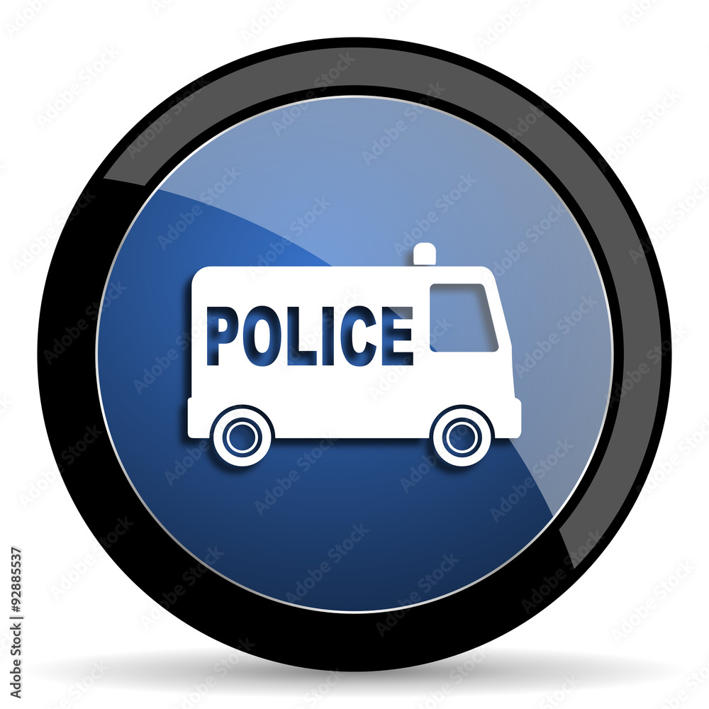 Aufkleber police blue circle glossy web icon on white background, round button for internet and mobile app