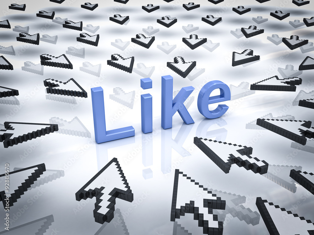Aufkleber Like concept many arrow cursors mouse clicking like button or link on white background with reflection