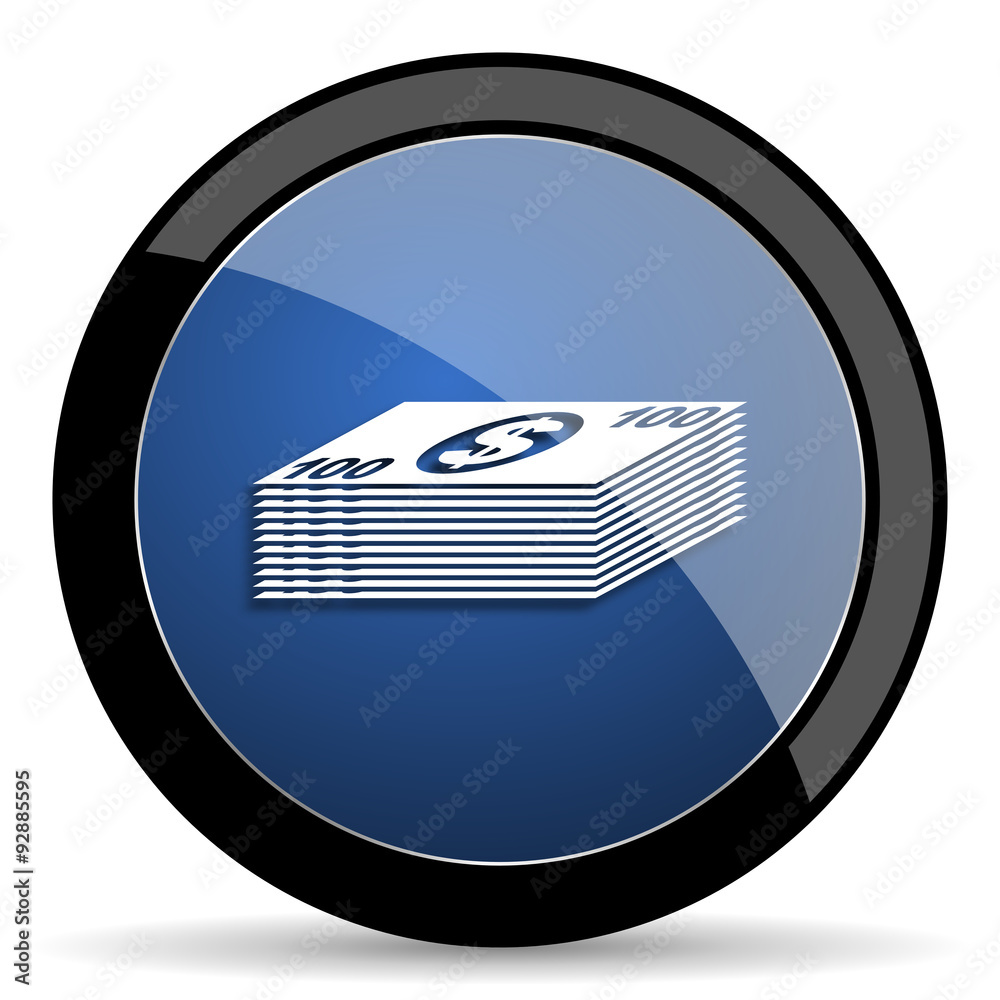 Poster money blue circle glossy web icon on white background, round button for internet and mobile app