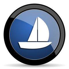 yacht blue circle glossy web icon on white background, round button for internet and mobile app