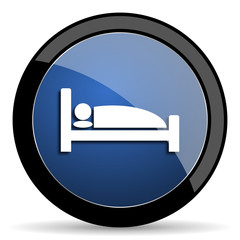 hotel blue circle glossy web icon on white background, round button for internet and mobile app