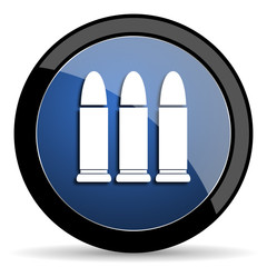 ammunition blue circle glossy web icon on white background, round button for internet and mobile app