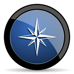 compass blue circle glossy web icon on white background, round button for internet and mobile app