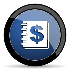 money blue circle glossy web icon on white background, round button for internet and mobile app
