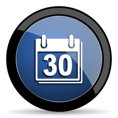 calendar blue circle glossy web icon on white background, round button for internet and mobile app