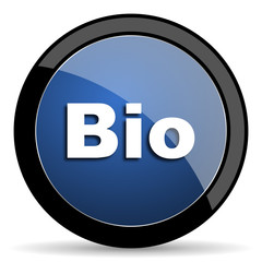 bio blue circle glossy web icon on white background, round button for internet and mobile app