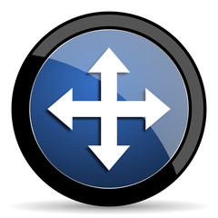 arrow blue circle glossy web icon on white background, round button for internet and mobile app