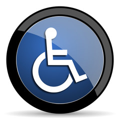wheelchair blue circle glossy web icon on white background, round button for internet and mobile app