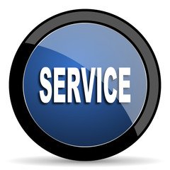 service blue circle glossy web icon on white background, round button for internet and mobile app
