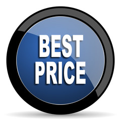best price blue circle glossy web icon on white background, round button for internet and mobile app