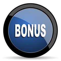 bonus blue circle glossy web icon on white background, round button for internet and mobile app