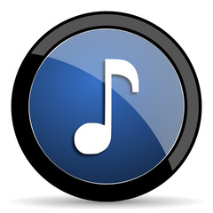 music blue circle glossy web icon on white background, round button for internet and mobile app
